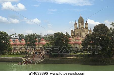 Stock Photography - Temple at the waterfront, Dakshineswar Kali Temple, Hooghly River, Kolkata, West Bengal, India. Fotosearch