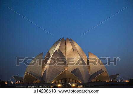 Temple lit up at night, Lotus Temple, New Delhi, India View Large Photo Image Stock Image - Temple lit up at night, Lotus Temple, New Delhi, India. Fotosearch
