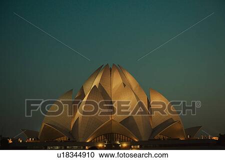 Temple lit up at night, Lotus Temple, New Delhi, India View Large Photo Image Stock Image - Temple lit up at night, Lotus Temple, New Delhi, India. Fotosearch