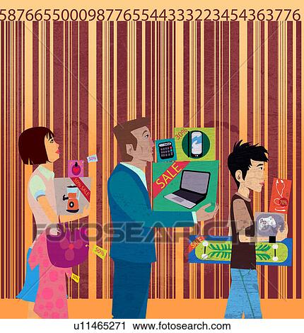 Three people with shopping items View Large Photo Image Stock Image - Three people with shopping items. Fotosearch