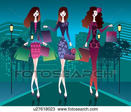 Three women carrying shopping bags View Large Photo Image Stock Image - Three women carrying shopping bags. Fotosearch