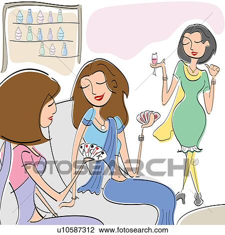 Stock Image - Three women in a kitty party. Fotosearch