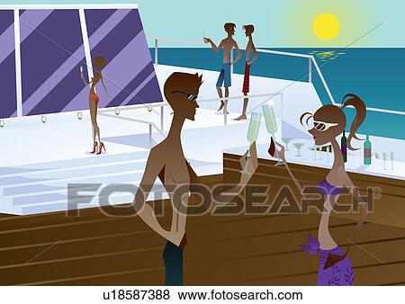 Stock Photo - Tourists having party in a yacht. Fotosearch