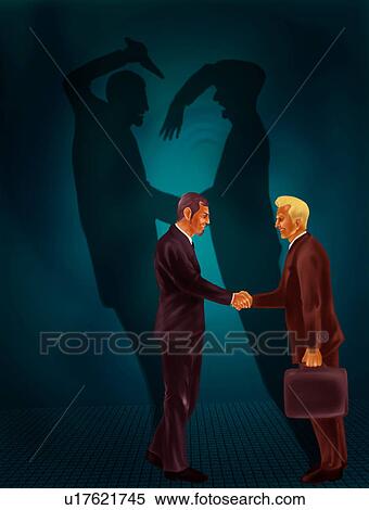 Two businessmen shaking hands with behind black shadows showing crime View Large Photo Image Stock Photography - Two businessmen shaking hands with behind black shadows showing crime. Fotosearch