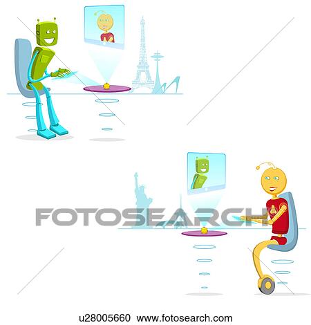 Two robots chatting online View Large Photo Image Stock Image - Two robots chatting online. Fotosearch
