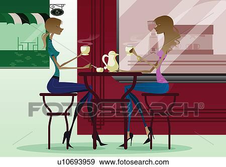 Two women having cup of coffee in a cafe View Large Photo Image Stock Photo - Two women having cup of coffee in a cafe. Fotosearch