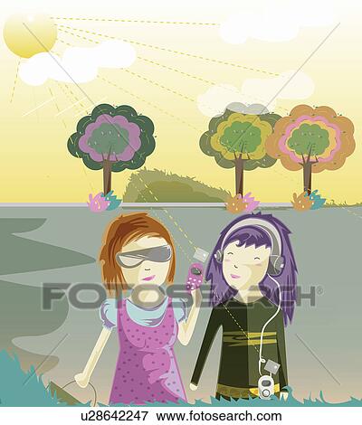 Two women using solar gadgets View Large Photo Image Stock Photo - Two women using solar gadgets. Fotosearch