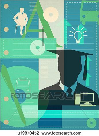 Stock Image - University student wearing a mortarboard. Fotosearch