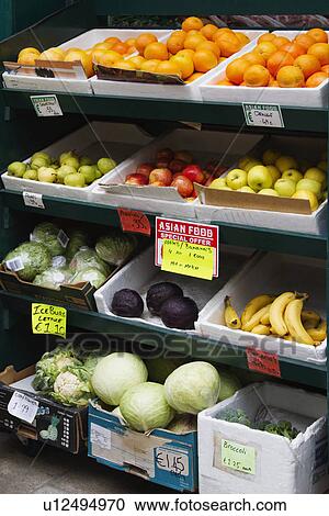Stock Image - Vegetables and fruits in a supermarket, Republic of Ireland. Fotosearch