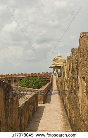 Stock Photography - Walkway along defensive wall of a fort, Jaigarh Fort, Jaipur, Rajasthan, India. Fotosearch