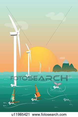 Wind turbines in the sea View Large Photo Image Stock Image - Wind turbines in the sea. Fotosearch