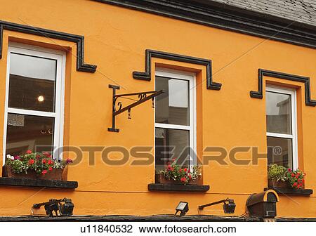 Stock Image - Windows of a building, Kenmare, County Kerry, Republic of Ireland. Fotosearch