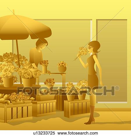 Stock Photography - Woman buying flowers from a florist shop. Fotosearch
