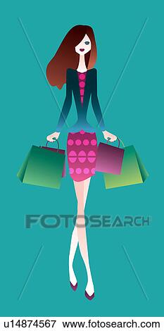 Stock Photo - Woman carrying shopping bags and walking. Fotosearch
