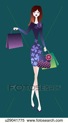 Stock Photography - Woman carrying shopping bags and walking. Fotosearch