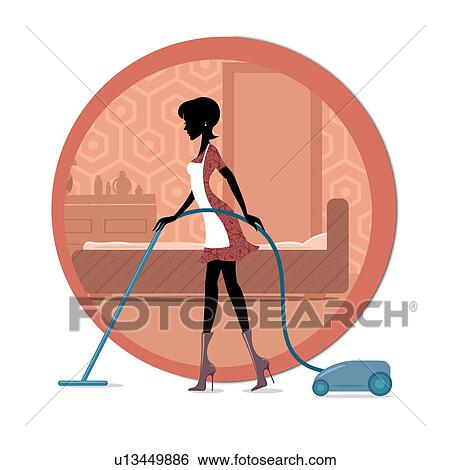 Woman cleaning house with a vacuum cleaner View Large Photo Image Stock Photograph - Woman cleaning house with a vacuum cleaner. Fotosearch