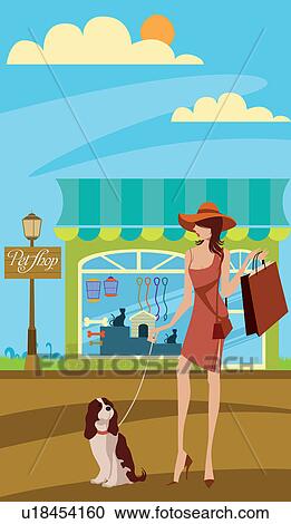 Woman in front of a pet shop with her dog View Large Photo Image Stock Image - Woman in front of a pet shop with her dog. Fotosearch