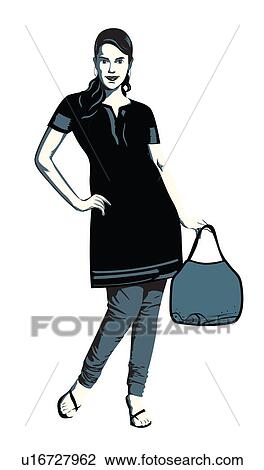 Stock Image - Woman posing with a purse. Fotosearch