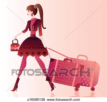 Stock Photo - Woman pulling her luggage. Fotosearch