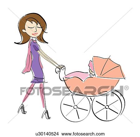 Woman pushing her baby in a stroller View Large Photo Image Picture - Woman pushing her baby in a stroller. Fotosearch