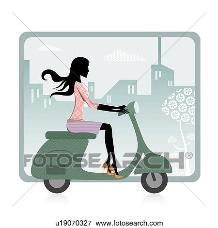 Woman riding a scooter View Large Photo Image Stock Photo - Woman riding a scooter. Fotosearch