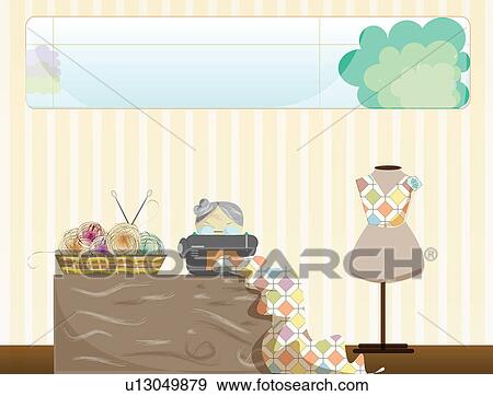 Stock Photo - Woman sewing recycled clothes on a sewing machine. Fotosearch