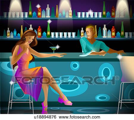 Stock Photograph - Woman sitting at a bar counter. Fotosearch