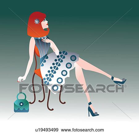Stock Photo - Woman sitting on a chair and looking surprised. Fotosearch