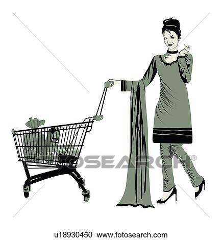 Woman standing with groceries in a shopping cart View Large Photo Image Stock Image - Woman standing with groceries in a shopping cart. Fotosearch