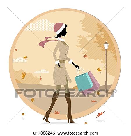 Woman walking with shopping bags in autumn View Large Photo Image Stock Photography - Woman walking with shopping bags in autumn. Fotosearch