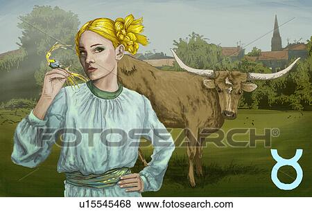 Stock Photo - Woman with astrology sign. Fotosearch