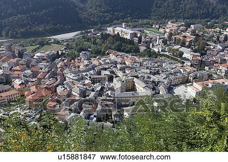 Aerial view of city built on hillside View Large Photo Image Stock Photo - Aerial view of city built on hillside. Fotosearch