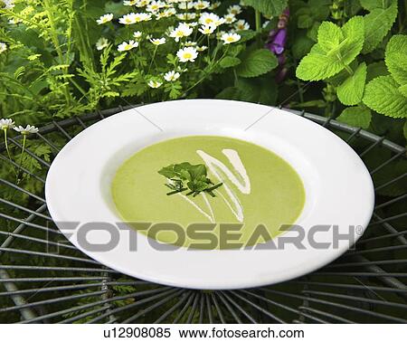 Stock Photography - Bowl of mint pea soup. Fotosearch