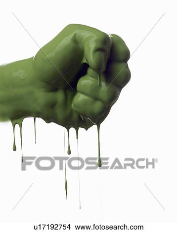 Picture - Close up of dripping green fist. Fotosearch