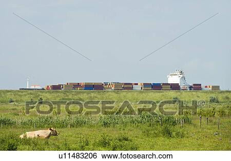 Containers in shipyard by rural field View Large Photo Image Stock Photograph - Containers in shipyard by rural field. Fotosearch
