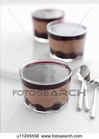 Dishes of cherry chocolate mousse View Large Photo Image Stock Photo - Dishes of cherry chocolate mousse. Fotosearch