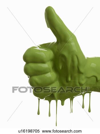Green painted hand making thumbs-up View Large Photo Image Stock Photography - Green painted hand making thumbs-up. Fotosearch