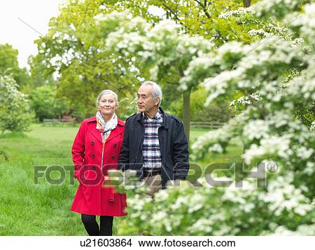 Older couple walking together in park View Large Photo Image Picture - Older couple walking together in park. Fotosearch