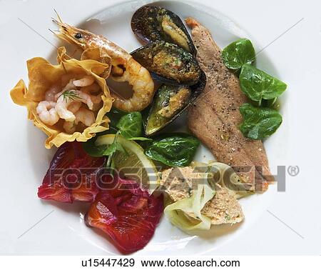 Plate of smoked seafood View Large Photo Image Stock Photo - Plate of smoked seafood. Fotosearch