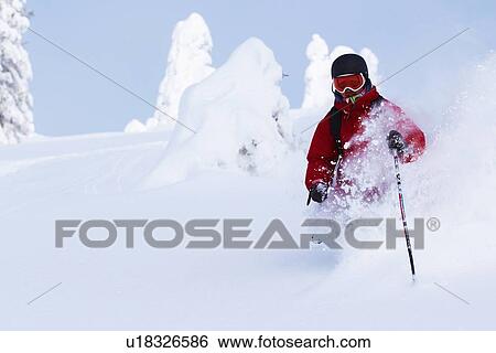 Skier coasting on snowy slope View Large Photo Image Stock Photograph - Skier coasting on snowy slope. Fotosearch