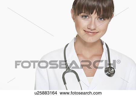 Picture - Smiling doctor wearing stethoscope. Fotosearch