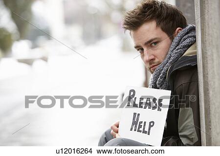 Homeless Young Man Begging In Street View Large Photo Image Picture - Homeless Young Man Begging In Street. Fotosearch