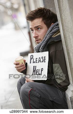 Homeless Young Man Begging In Street View Large Photo Image Picture - Homeless Young Man Begging In Street. Fotosearch