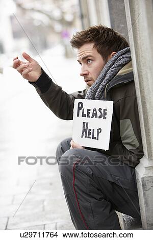 Homeless Young Man Begging In Street View Large Photo Image Picture - Homeless Young Man Begging In Street. Fotosearch