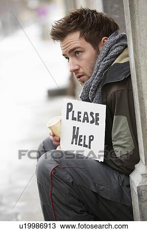 Homeless Young Man Begging In Street View Large Photo Image Stock Image - Homeless Young Man Begging In Street. Fotosearch
