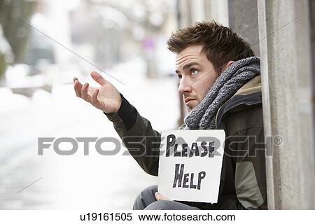 Homeless Young Man Begging In Street View Large Photo Image Stock Photography - Homeless Young Man Begging In Street. Fotosearch