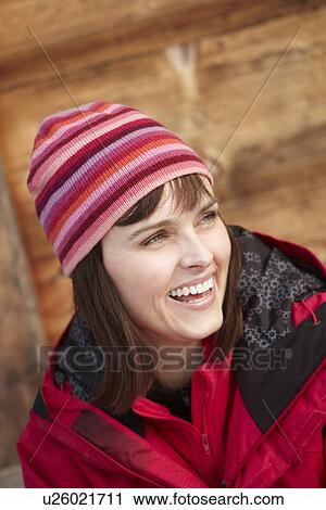 Stock Image - Middle Aged Woman Dressed For Cold Weather. Fotosearch