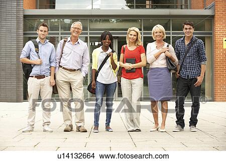 Mixed group of students outside college View Large Photo Image Picture - Mixed group of students outside college. Fotosearch