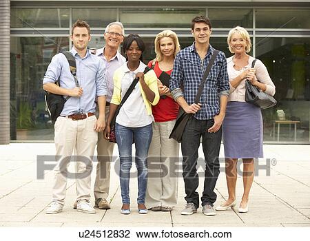 Mixed group of students outside college View Large Photo Image Stock Image - Mixed group of students outside college. Fotosearch