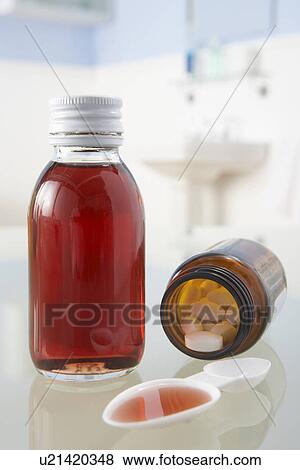 Stock Photo - Pills and medicine on bathroom shelf. Fotosearch